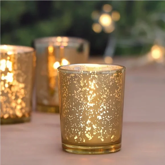6 Gold mercury glass tea Candle Holders - Picture 1 of 8